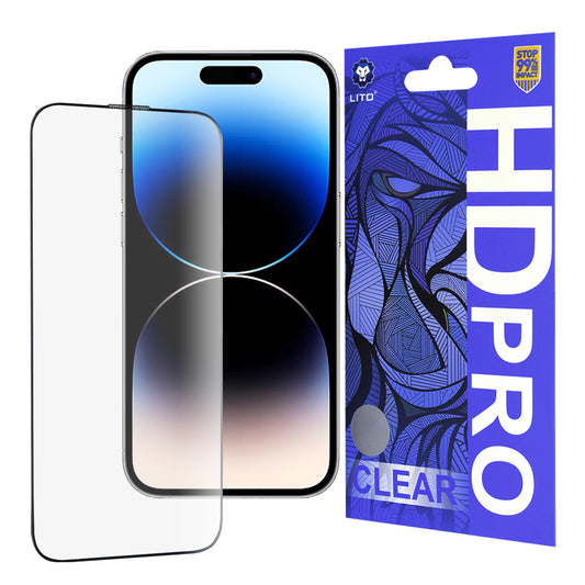 Lito HD Pro Clear skjermbeskyttelse for Apple iPhone 14 Pro, herdet glass, full lim, svart
