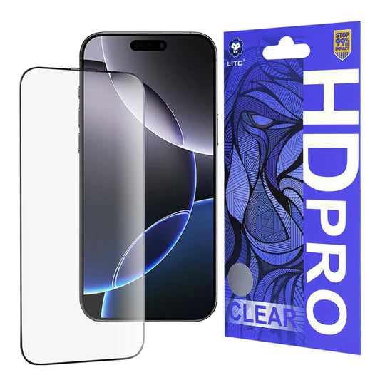 Lito HD Pro Clear skjermbeskyttelse for Apple iPhone 16 Pro Max, herdet glass, full lim, svart