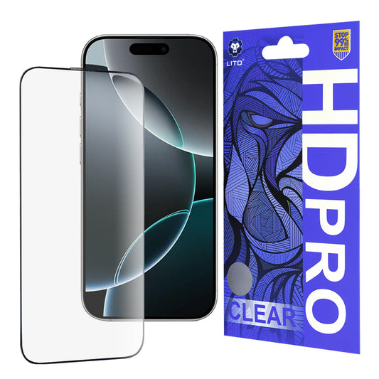 Lito HD Pro Clear skjermbeskyttelse for Apple iPhone 16 Pro, Herdet glass, Full lim, Svart
