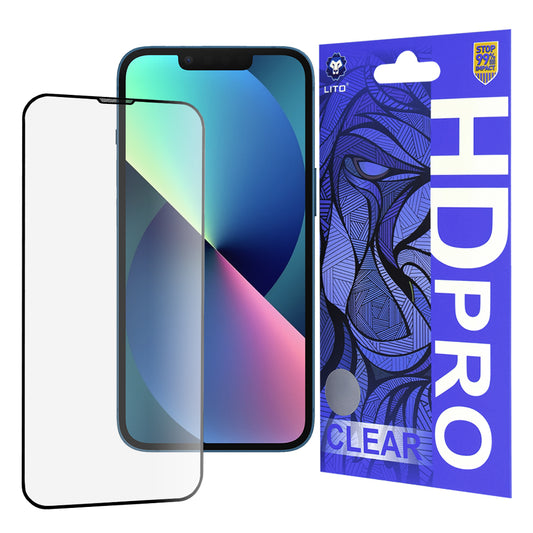 Lito HD Pro Clear skjermbeskyttelse for Apple iPhone 17e / 16e / 14 / 13 Pro, Herdet glass, Full lim, Svart