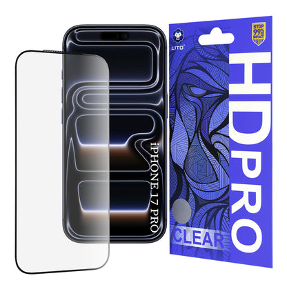 Beskyttelsesfilm Lito HD Pro Clear for Apple iPhone 17 Pro, Herdet Glass, Full Lim, Svart