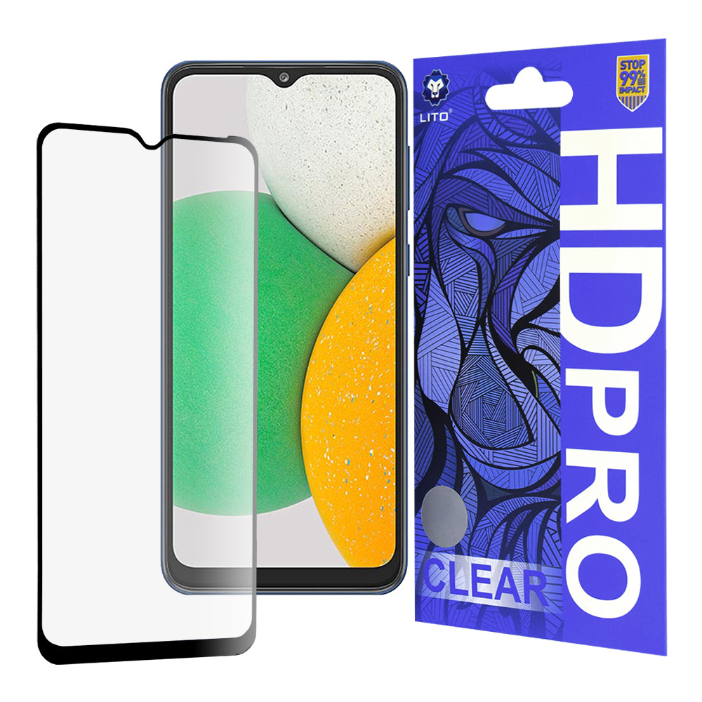 Lito HD Pro Clear skjermbeskyttelsesfilm for Samsung Galaxy A03 Core A032, Herdet glass, Full lim, Svart