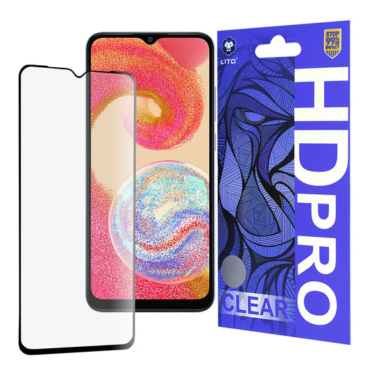Lito HD Pro Clear skjermbeskyttelsesfilm for Samsung Galaxy A04e A042 / M04 M045, Herdet glass, Full lim, Svart