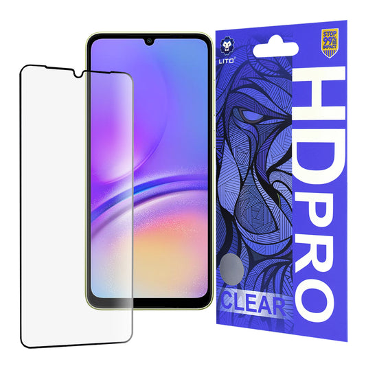Lito HD Pro Clear skjermbeskyttelsesfilm for Samsung Galaxy A05 A055, herdet glass, full lim, svart