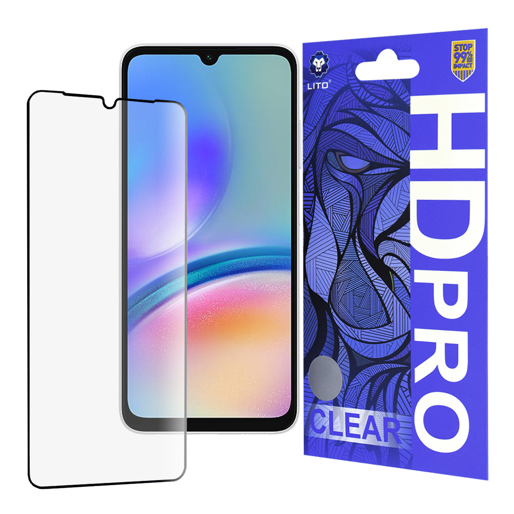 Lito HD Pro Clear skjermbeskyttelsesfilm for Samsung Galaxy A05s A057, Herdet glass, Full lim, Svart