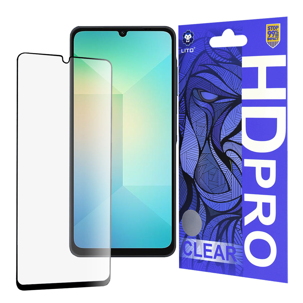 Lito HD Pro Clear skjermbeskyttelsesfilm for Samsung Galaxy A06 A065, Herdet glass, Full lim, Svart