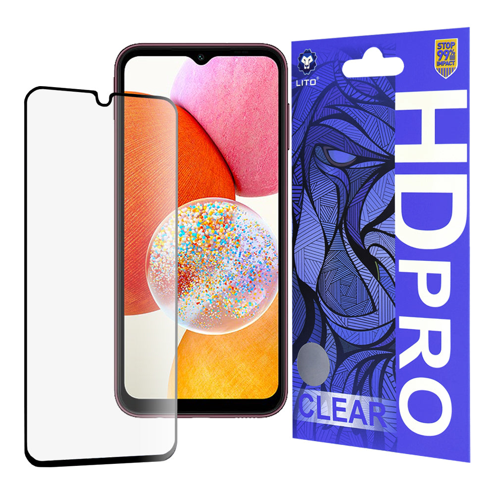 Lito HD Pro Clear skjermbeskyttelse for Samsung Galaxy A14 A145 / A14 5G A146, Herdet glass, Full lim, Svart