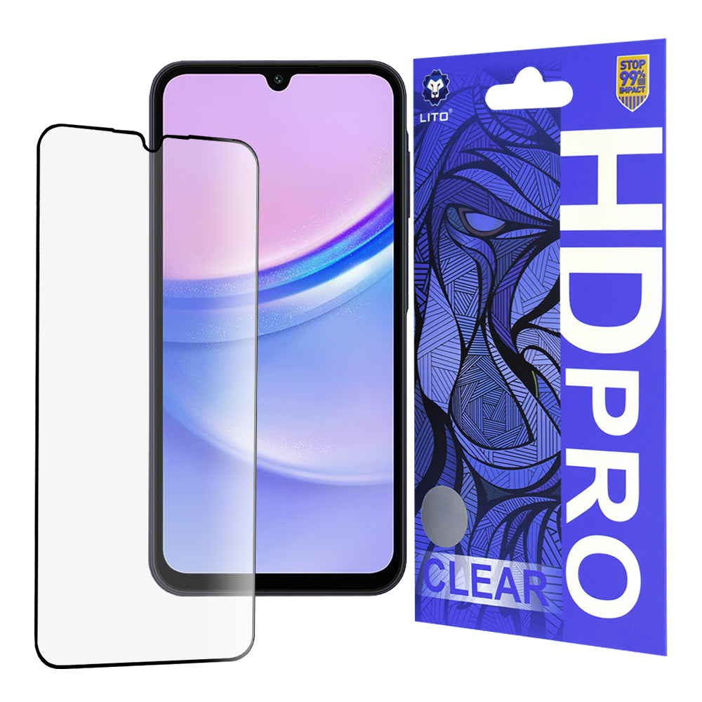 Lito HD Pro Clear skjermbeskyttelsesfilm for Samsung Galaxy A15 5G A156 / A15 A155 / A25 A256 / A24 4G A245, Herdet glass, Full lim, Svart