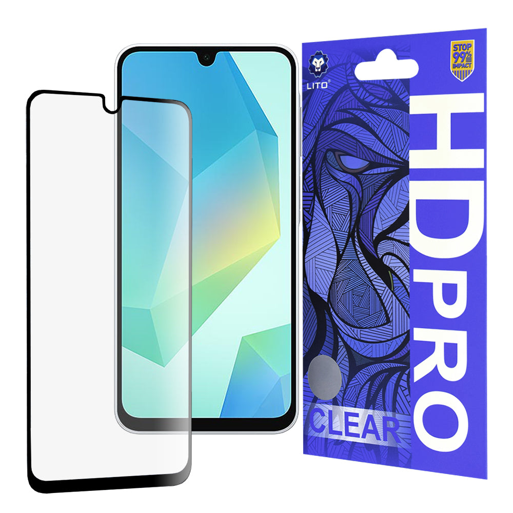 Lito HD Pro Clear skjermbeskyttelsesfilm for Samsung Galaxy A16 5G A166 / A16 4G A165, Herdet glass, Full lim, Svart