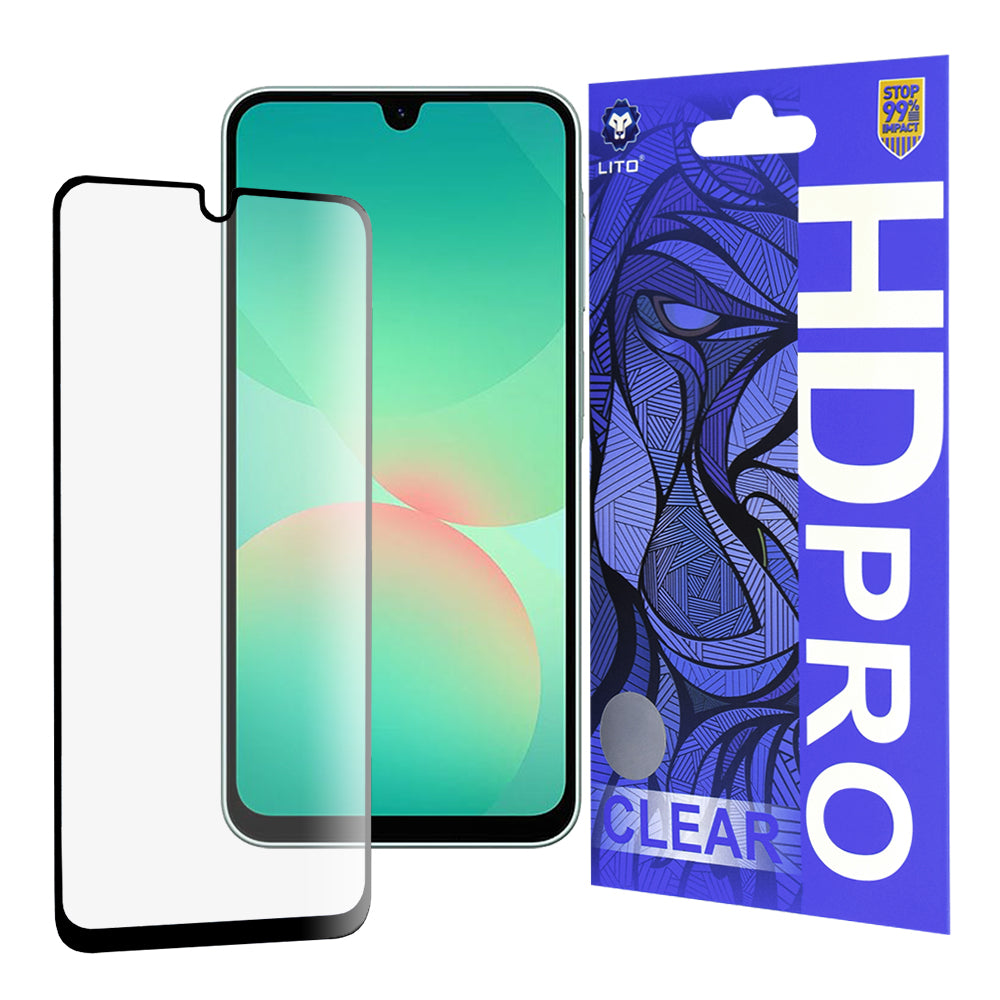 Lito HD Pro Clear skjermbeskyttelsesfilm for Samsung Galaxy A26 A266, Herdet glass, Full lim, Svart