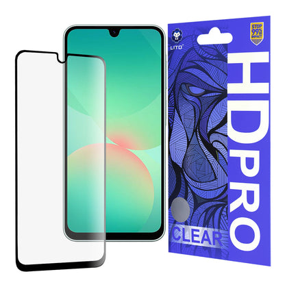 Lito HD Pro Clear skjermbeskyttelsesfilm for Samsung Galaxy A26 A266, Herdet glass, Full lim, Svart