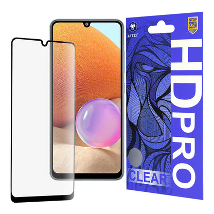 Lito HD Pro Clear skjermbeskyttelsesfilm for Samsung Galaxy A32 A325, herdet glass, full lim, svart