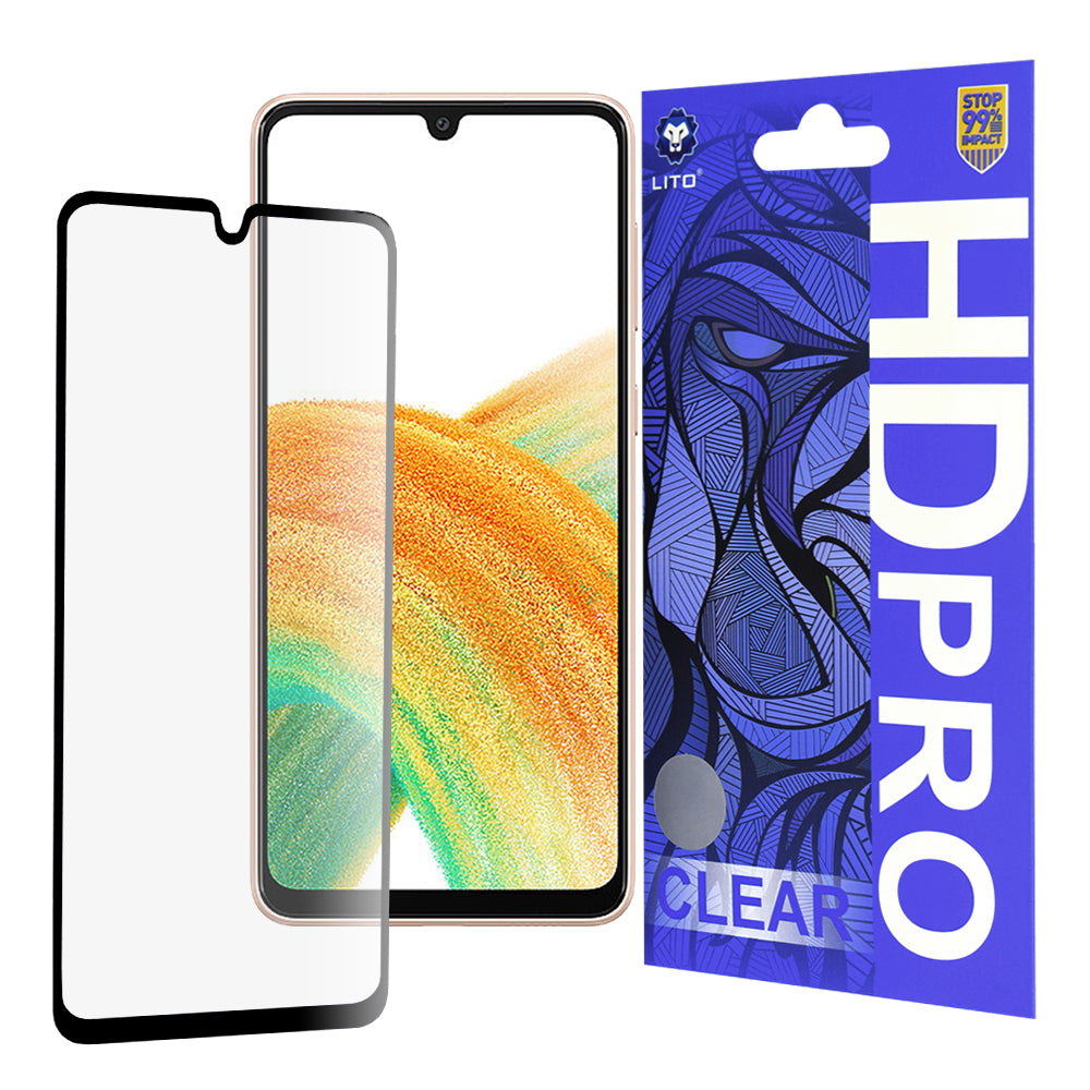 Lito HD Pro Clear skjermbeskyttelsesfilm for Samsung Galaxy A33 5G A336, Herdet glass, Full lim, Svart
