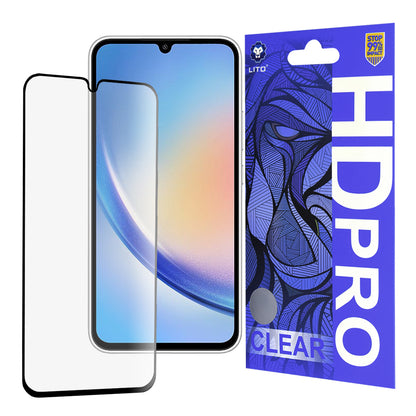 Lito HD Pro Clear skjermbeskyttelsesfilm for Samsung Galaxy A34 A346, Herdet glass, Full lim, Svart