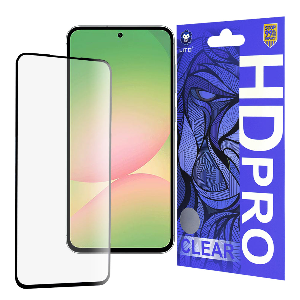 Lito HD Pro Clear skjermbeskyttelsesfilm for Samsung Galaxy A56 A566, Herdet glass, Full lim, Svart