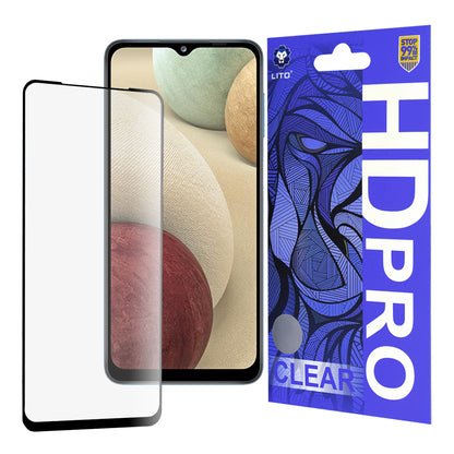 Lito HD Pro Clear skjermbeskyttelsesfilm for Samsung Galaxy F12 F127 / A12 Nacho A127 / M02 M022, Herdet glass, Full lim, Svart