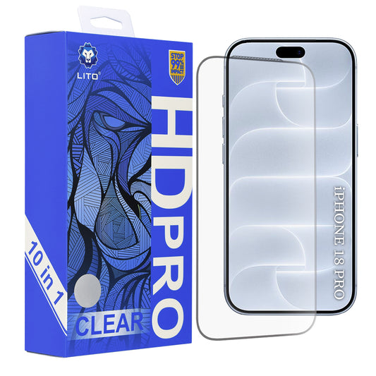 Lito HD Pro skjermbeskyttelse for Apple iPhone 18 Pro / 17 Pro, herdet glass, heldekkende lim, sett med 10 stk., svart