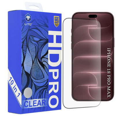 Lito HD Pro skjermbeskytter for Apple iPhone 18 Pro Max / 17 Pro Max, herdet glass, heldekkende lim, sett med 10 stk., svart