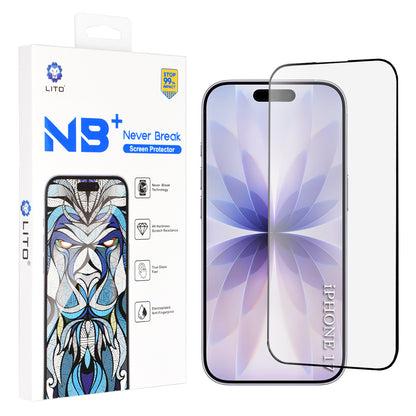 Skjermbeskytter Lito NB for Apple iPhone 17 / 16 Pro, Herdet Glass, Full Lim, Svart