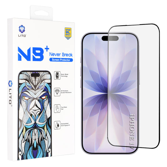 Skjermbeskytter Lito NB for Apple iPhone 17 / 16 Pro, Herdet Glass, Full Lim, Svart