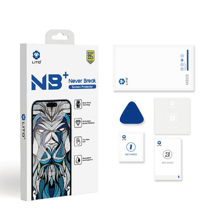 Beskyttelsesfolie Lito NB-skjerm for Apple iPhone 17 Pro Max, Herdet glass, Full lim, Svart