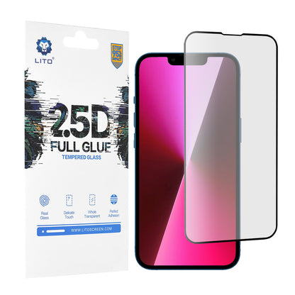 Lito skjermbeskyttelsesfilm for Apple iPhone 14 / 13 Pro / 13, Herdet glass, Full lim, 2.5D, Svart