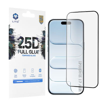 Beskyttelsesfolie Lito skjerm for Apple iPhone 17 Air, Herdet glass, Full lim, 2.5D, Svart