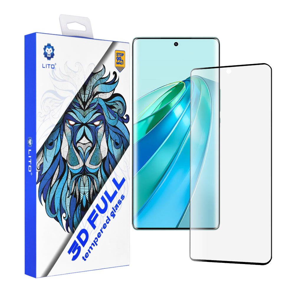 Lito skjermbeskyttelse for Honor X9a, Herdet glass, Full lim, 3D, Svart
