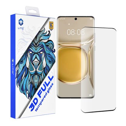 Lito skjermbeskyttelse for Huawei P50 Pro, Herdet glass, Full lim, 3D, Svart