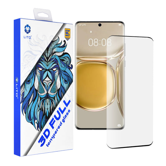 Lito skjermbeskyttelse for Huawei P50 Pro, Herdet glass, Full lim, 3D, Svart