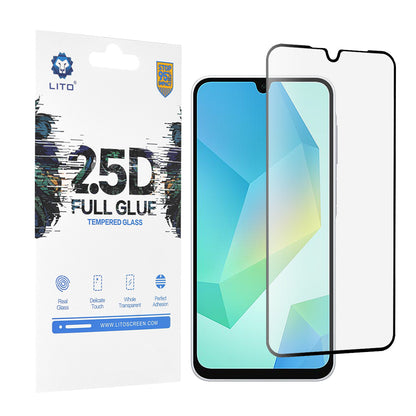Lito skjermbeskyttelsesfilm for Samsung Galaxy A16 5G A166 / A16 4G A165, Herdet glass, Full lim, 2.5D, Svart