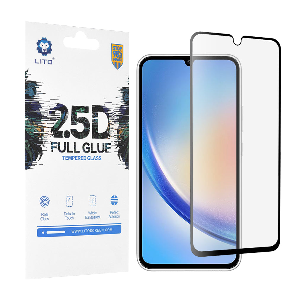 Lito skjermbeskyttelsesfilm for Samsung Galaxy A34 A346, Herdet glass, Full lim, 2.5D, Svart