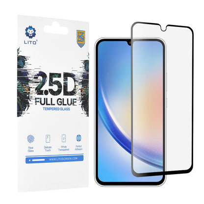 Lito skjermbeskyttelsesfilm for Samsung Galaxy A34 A346, Herdet glass, Full lim, 2.5D, Svart
