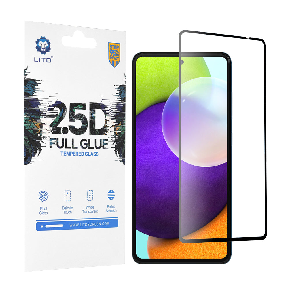Lito skjermbeskyttelsesfilm for Samsung Galaxy A52s 5G A528 / A52 5G A526 / A52 A525, Herdet glass, Full lim, 2.5D, Svart