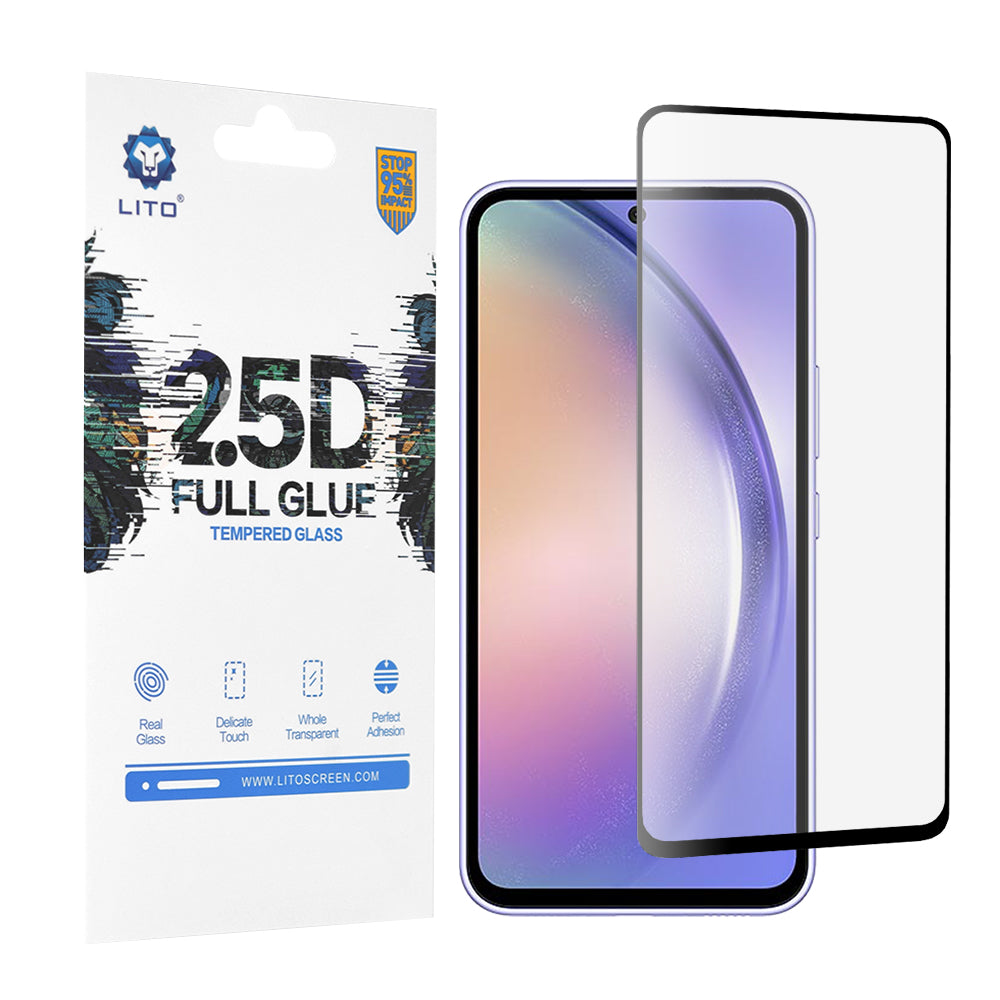 Lito skjermbeskyttelse for Samsung Galaxy A54 A546, Herdet glass, Full lim, 2.5D, Svart