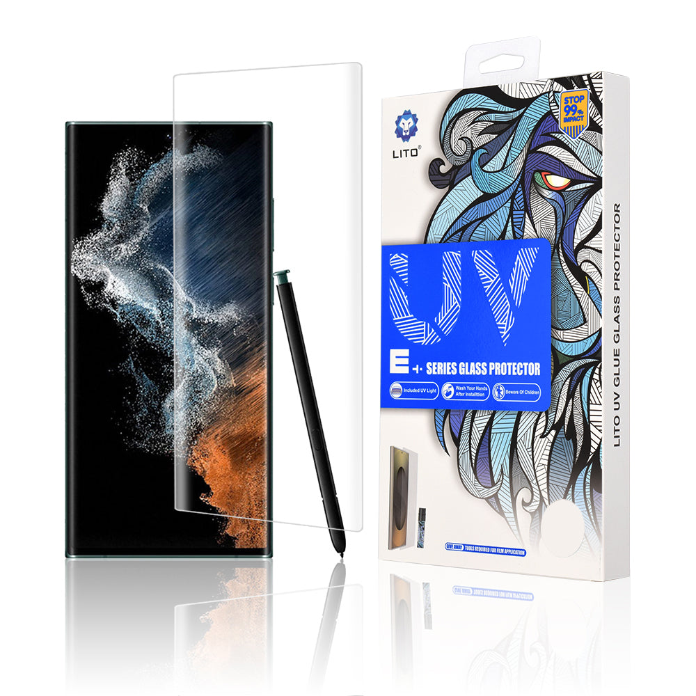 Lito skjermbeskyttelsesfilm for Samsung Galaxy S22 Ultra 5G S908, Herdet glass, UV-lim, 3D