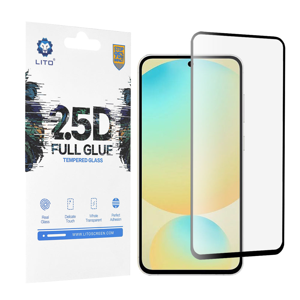 Lito skjermbeskyttelsesfilm for Samsung Galaxy S24 FE S721, Herdet glass, Full lim, 2.5D, Svart