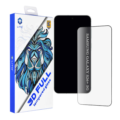 Beskyttelsesfolie Lito skjerm for Samsung Galaxy S26 Plus S947, Herdet glass, Full lim, 3D, Svart