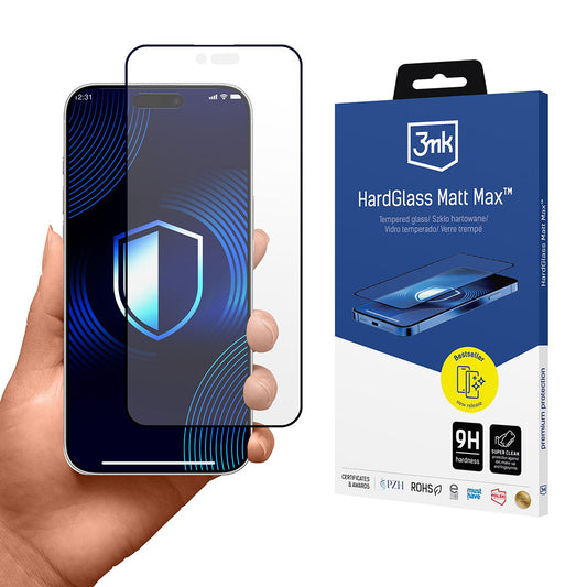 Skjermbeskytter Matte 3MK HardGlass Max for Apple iPhone 17 Air, Herdet Glass, Full Lim, Svart
