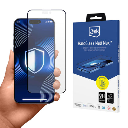 Matt skjermbeskyttelsesfolie 3MK HardGlass Max for Apple iPhone 17 Pro Max, Herdet glass, Full lim, Svart