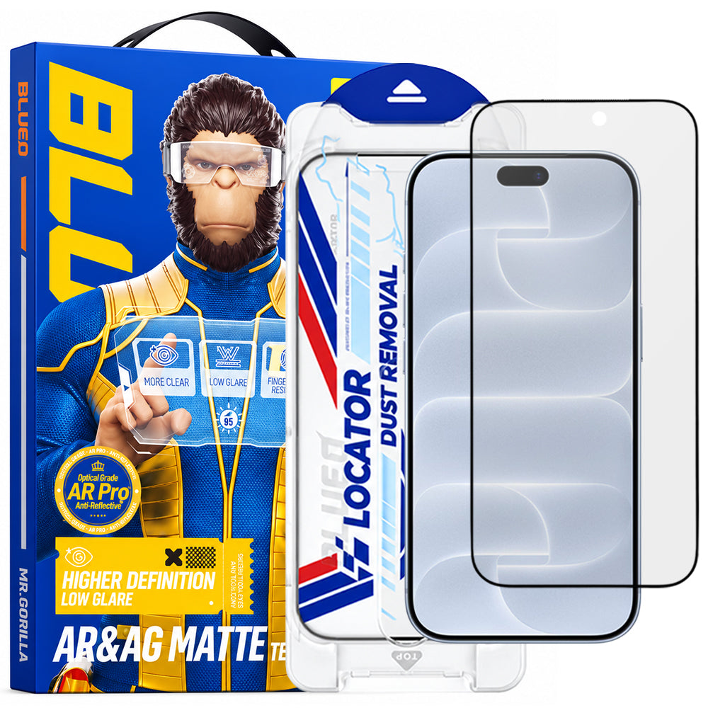 Blueo Matte Anti-Reflective Applicator Pro skjermbeskytter for Apple iPhone 18 Pro, herdet glass, heldekkende lim, svart
