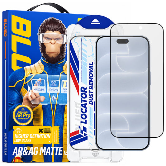 Blueo Matte Anti-Reflective Applicator Pro skjermbeskytter for Apple iPhone 18 Pro, herdet glass, heldekkende lim, svart