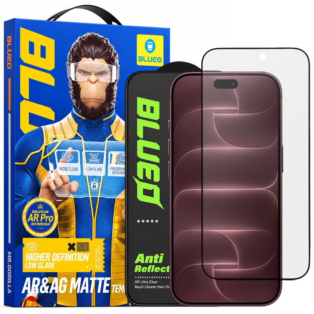 Blueo Matte Anti-Reflective HD skjermbeskytter for Apple iPhone 18 Pro Max, herdet glass, full limflate, svart