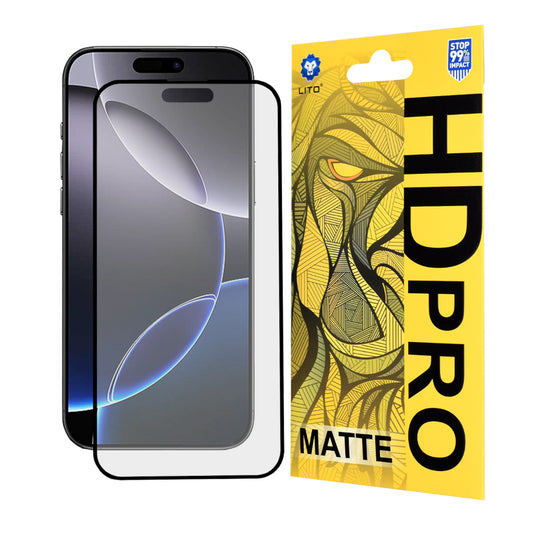 Matt skjermbeskyttelsesfilm Lito HD Pro for Apple iPhone 16 Pro Max, Herdet glass, Full lim, Svart