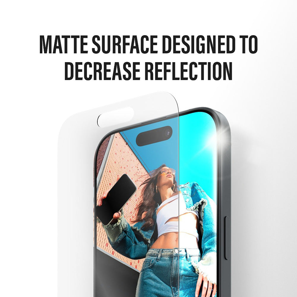 Beskyttelsesfolie Matte PanzerGlass Armor EasyAligner for Apple iPhone 17 / 16 Pro, Herdet Glass, Full Lim