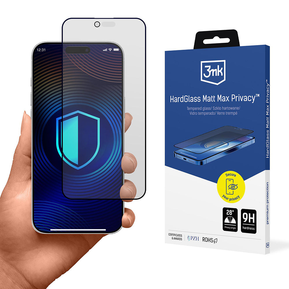 Matt Privacy 3MK HardGlass Max skjermbeskyttelsesfilm for Apple iPhone 17 Air, Herdet glass, Full lim