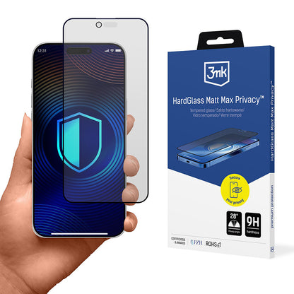 Matt Privacy 3MK HardGlass Max skjermbeskyttelsesfilm for Apple iPhone 17 Air, Herdet glass, Full lim