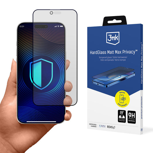 Matt Privacy 3MK HardGlass Max skjermbeskyttelsesfilm for Apple iPhone 17 Air, Herdet glass, Full lim