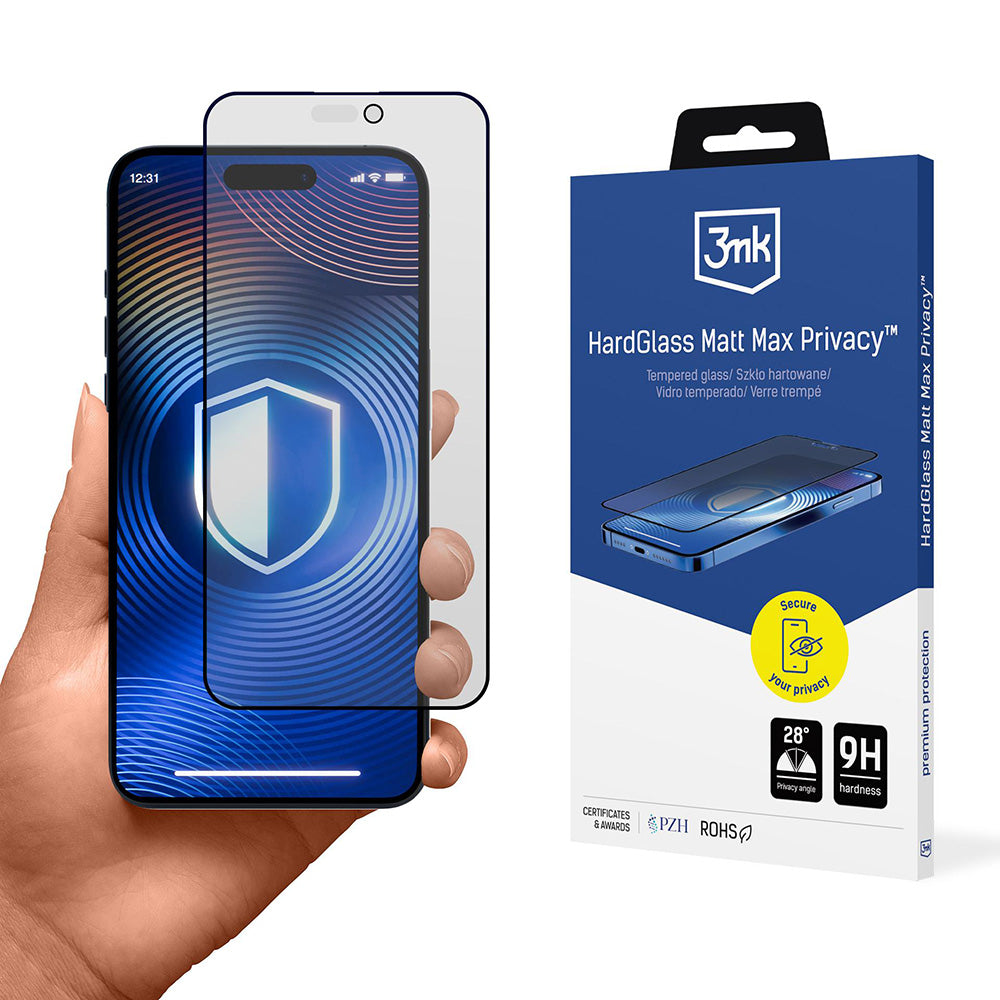 Skjermbeskytter Matte Privacy 3MK HardGlass Max for Apple iPhone 17 Pro, Herdet Glass, Full Lim