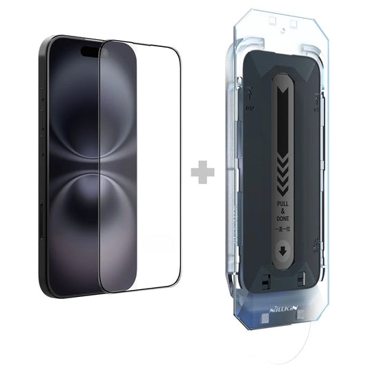 Skjermbeskyttelse Nillkin CP+ Pro med applikator for Apple iPhone 16, Herdet glass, Full lim, Svart